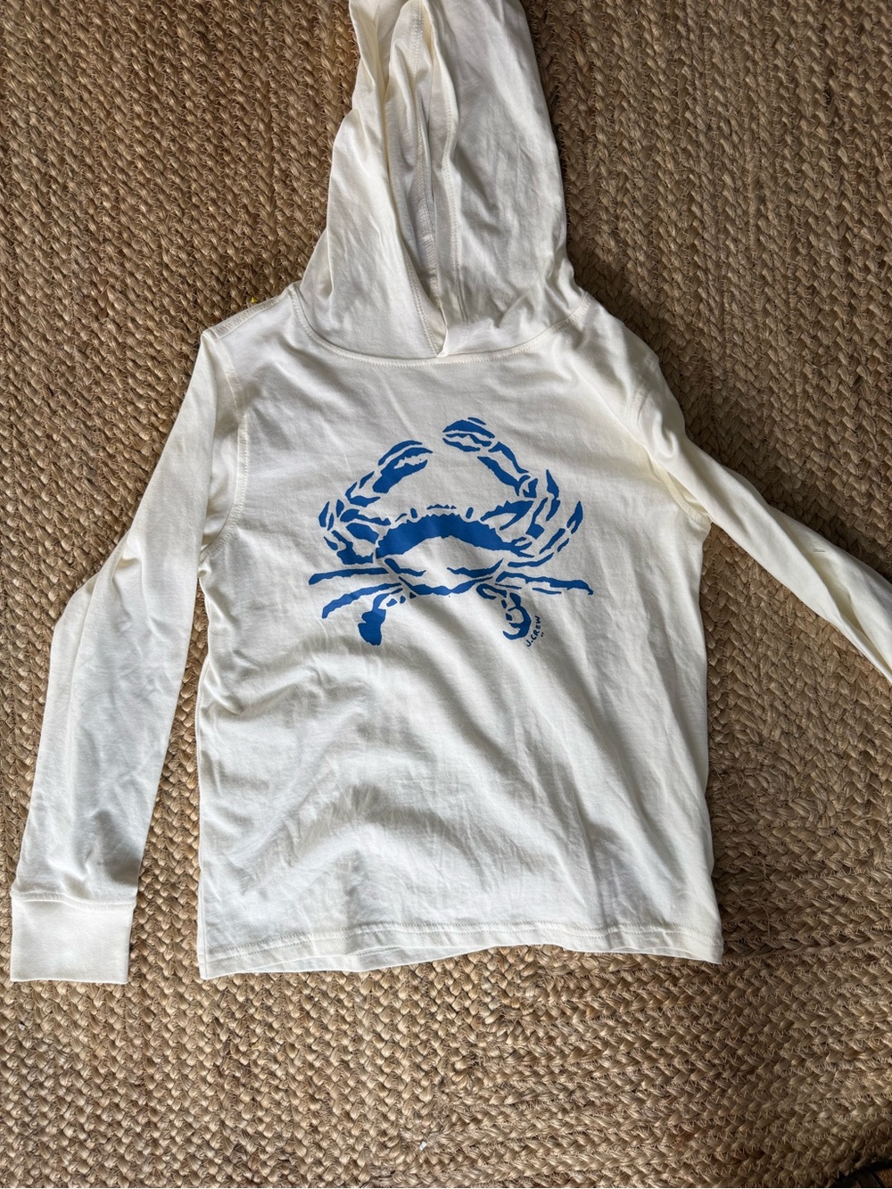 J. Crew Cream Hoodie with Blue Crab Graphic